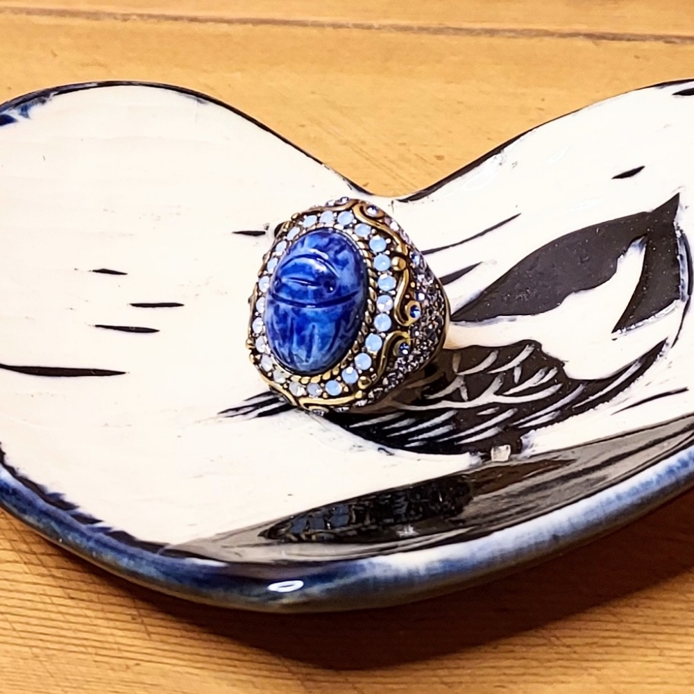 HEIDI DAUS Blue Scarab & Rhinestone Egyptian Style Ring - Picture 2 of 7
